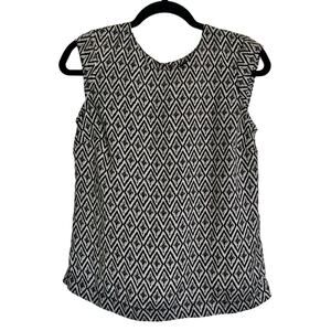 ABS Platinum Silky Tribal Black & White Print Blouse - Size XS
